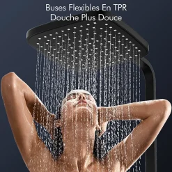 Système de Douche avec Thermostat et Tablette de Douche Noir - Ensemble Complet de Robinetterie de Douche