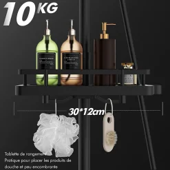 Système de Douche avec Thermostat et Tablette de Douche Ensemble de Douche Complet Noir avec Pomme de Douche Ronde Effet Pluie