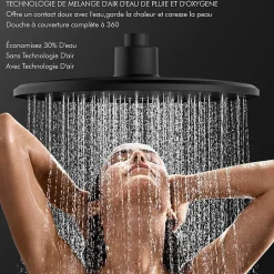 Système de Douche avec Thermostat et Tablette de Douche Ensemble de Douche Complet Noir avec Pomme de Douche Ronde Effet Pluie