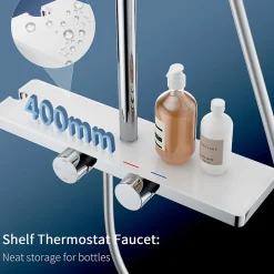 Système de douche avec thermostat et tablette en verre chromé Ensemble de douche complet avec douchette à main