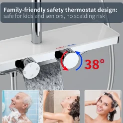 Système de douche avec thermostat et tablette en verre chromé Ensemble de douche complet avec douchette à main