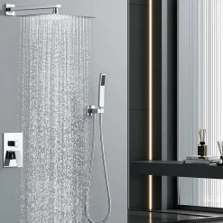Système de Douche Encastré avec Mitigeur Mécanique Effet Pluie Ciel de Pluie Carré 300 mm Inox Chromé pour Salle de Bain