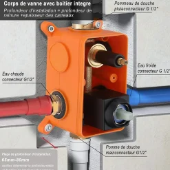 Système de Douche Encastrable Noir avec Grande Tête de Douche Carrée 12