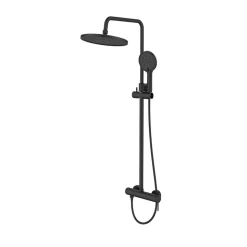 Système de douche mural avec mitigeur monocommande + douche de tête + douchette à main 3 jets, noir mat (SATSSPKCNEW)