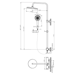 Système de douche mural avec mitigeur monocommande + douche de tête + douchette à main 3 jets, noir mat (SATSSPKCNEW)