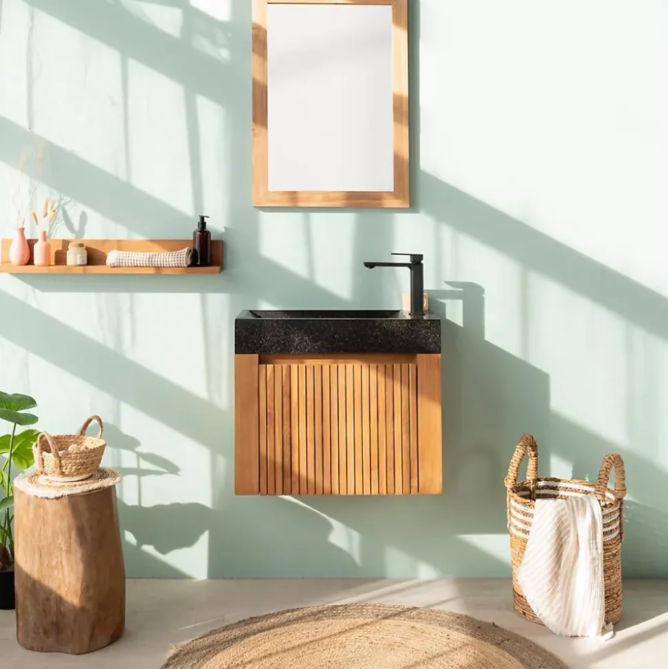 Tablette étagère Camélia salle de bain en teck massif 70cm