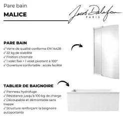 Tablier bain pour baignoires rectangulaires installation angle 180 x 90 x 60cm Blanc Mat + Pare bain Malice JACOB DELAFON