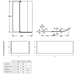 Tablier bain pour baignoires rectangulaires installation angle 180 x 90 x 60cm Blanc Mat + Pare bain Malice JACOB DELAFON