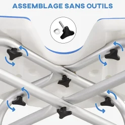 Tabouret de douche - siège de douche avec barre d'appui ventouse - hauteur réglable - alu HDPE bleu blanc