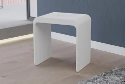 Tabouret de Douche antidérapant, Chaise Salle de Bain Fonte minérale - Blanc Mat - 43x30x43cm - Max 120kg, Waterproof - PB4006