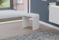 Tabouret de Douche antidérapant, Chaise Salle de Bain Fonte minérale - Blanc Mat - 43x30x43cm - Max 120kg, Waterproof - PB4006