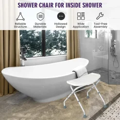 Tabouret de Douche, Banc de Douche avec Poignées, Charge 150 kg, pour Personnes Âgées, Handicapées, Enceintes, Blanc