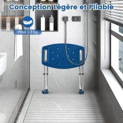 Tabouret de Douche, Banc de Douche avec Poignées, Charge 150 kg, pour Personnes Âgées, Handicapées, Enceintes, Bleu