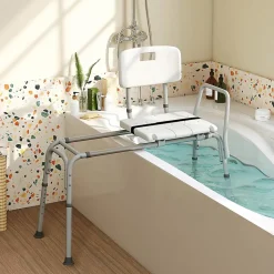 Tabouret de Douche Coulissant, Banc de Douche Autonomie Hauteur Réglable, Personnes Handicapées Âgées,Charge 160KG