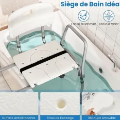Tabouret de Douche Coulissant, Banc de Douche Autonomie Hauteur Réglable, Personnes Handicapées Âgées,Charge 160KG