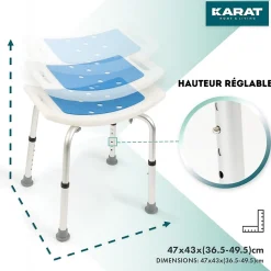 Tabouret de douche et de bain Noah Réglable en hauteur Facile à  nettoyer Pieds en caoutchouc antidérapant jusqu'à  136 kg