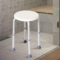 Tabouret de douche réglable en hauteur siège de douche ergonomique pieds antidérapants charge max. 136 Kg alu HDPE blanc