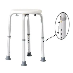 Tabouret de douche réglable en hauteur siège de douche ergonomique pieds antidérapants charge max. 136 Kg alu HDPE blanc