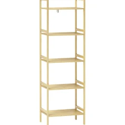 Étagère autoportante salle de bain 5 niveaux en bambou, étagères réglables, meuble rangement salon ou cuisine 43,5x31,5x142 cm