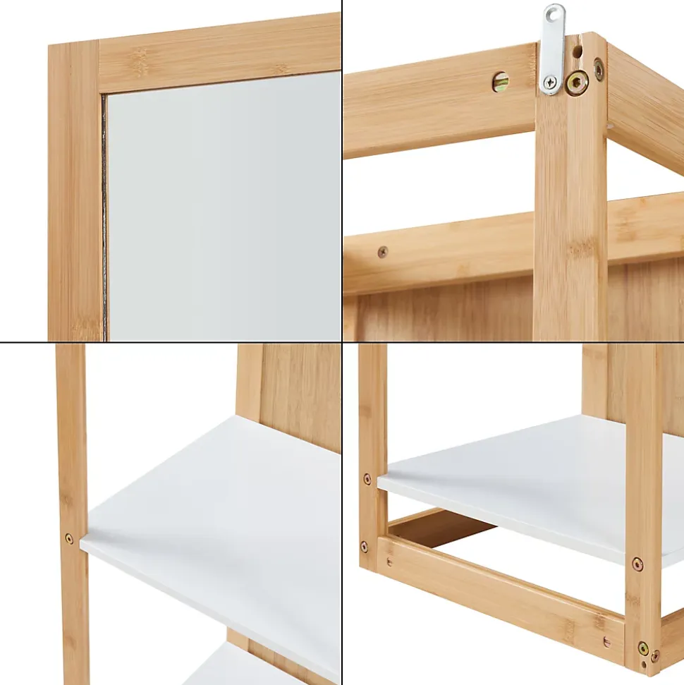 Étagère avec miroir intégré As bambou 170 x 40 x 35 cm naturel blanc