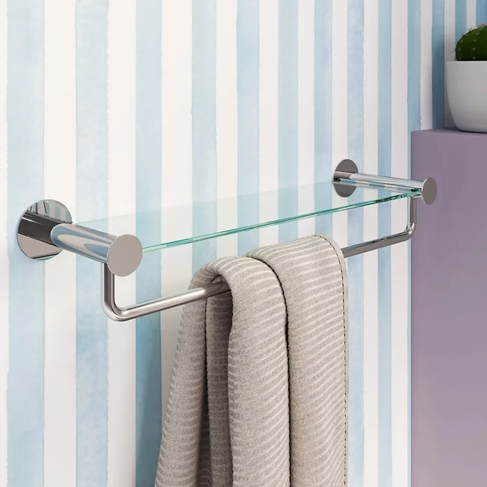 Étagère avec porte-serviettes en verre et acier inoxydable chromé H.40 cm Cavally GoodHome