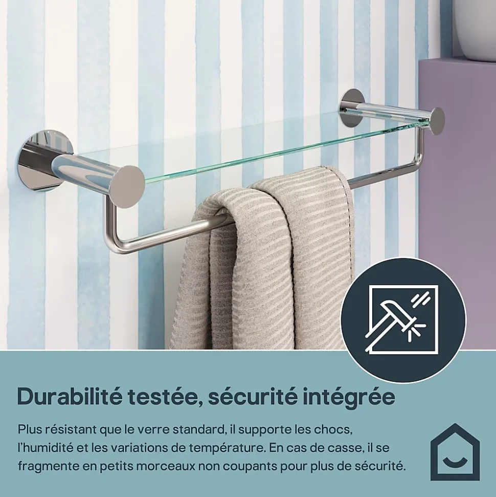Étagère avec porte-serviettes en verre et acier inoxydable chromé H.40 cm Cavally GoodHome