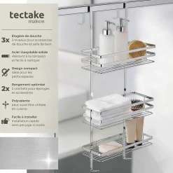 Étagère de douche en Acier inoxydable avec 3 étagères argent