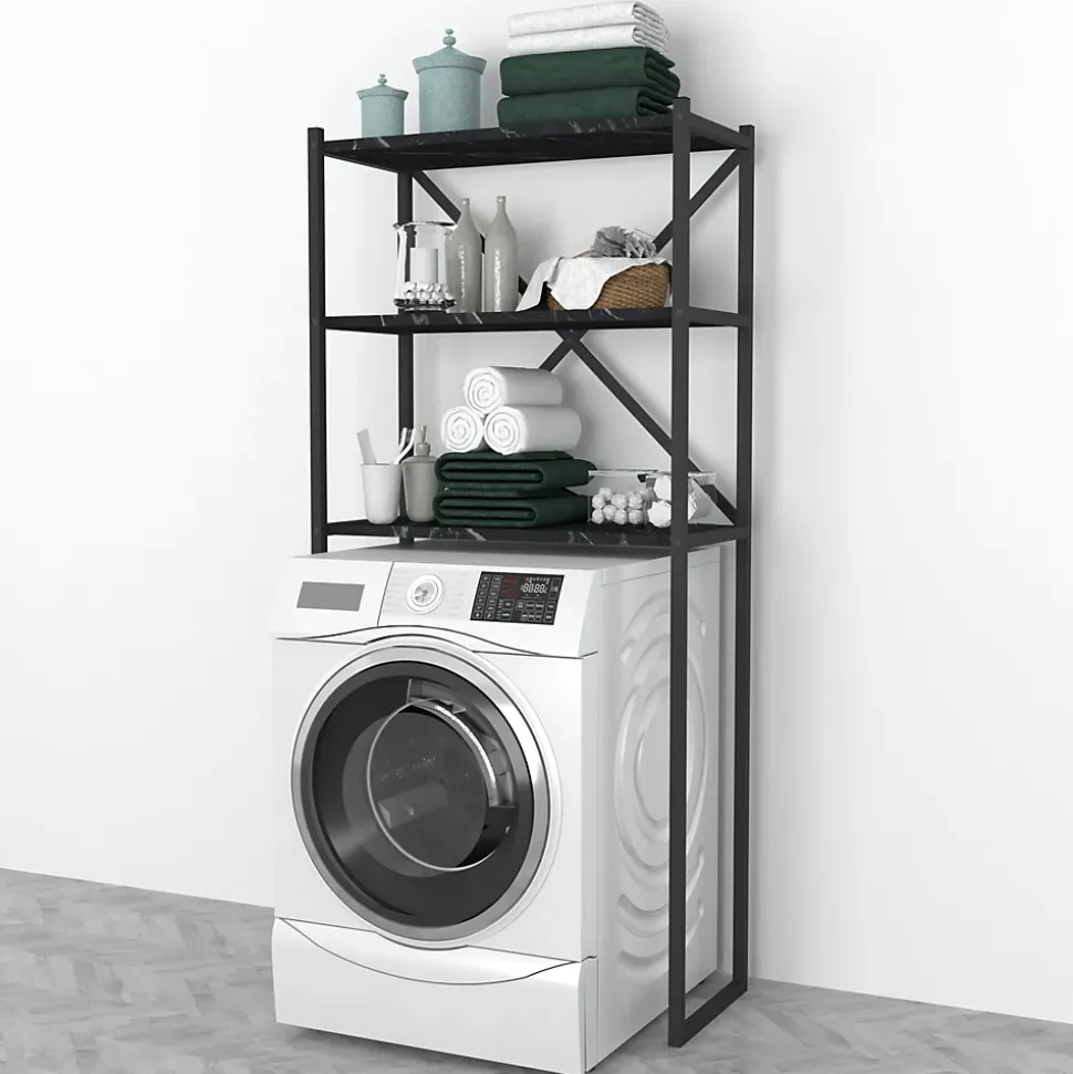 Étagère de salle de bain Askersund 160 x 66 x 34 cm marbre noir en.casa