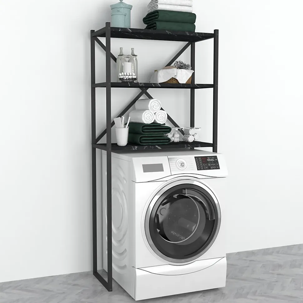 Étagère de salle de bain Askersund 160 x 66 x 34 cm marbre noir en.casa