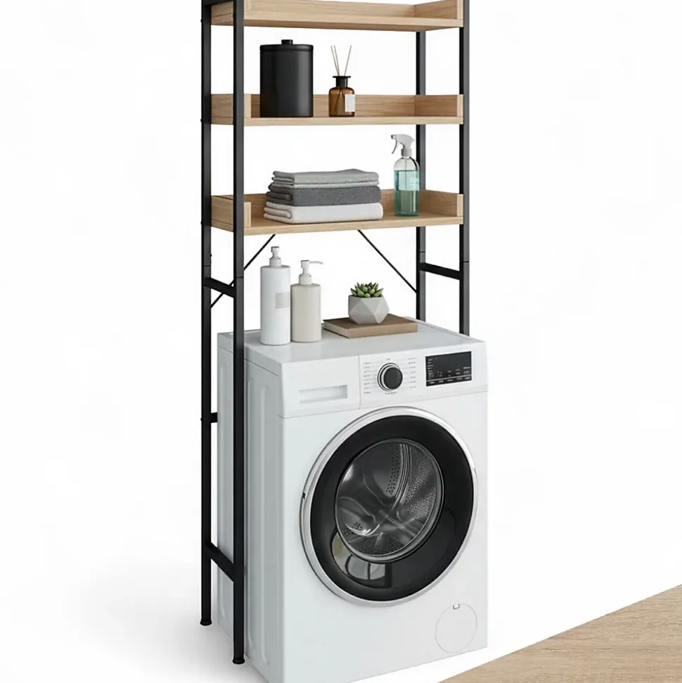 Étagère de salle de bain avec 3 étagères Style industriel Bois clair