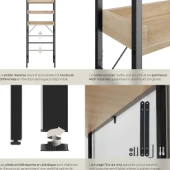 Étagère de salle de bain avec 3 étagères Style industriel Bois clair