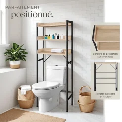Étagère de salle de bain avec 3 étagères Style industriel Bois clair