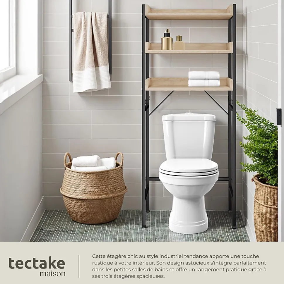 Étagère de salle de bain avec 3 étagères Style industriel Bois clair