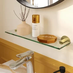 Étagère de salle de bain en verre et acier inoxydable or H.40 cm Cavally GoodHome