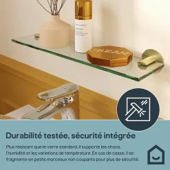 Étagère de salle de bain en verre et acier inoxydable or H.40 cm Cavally GoodHome
