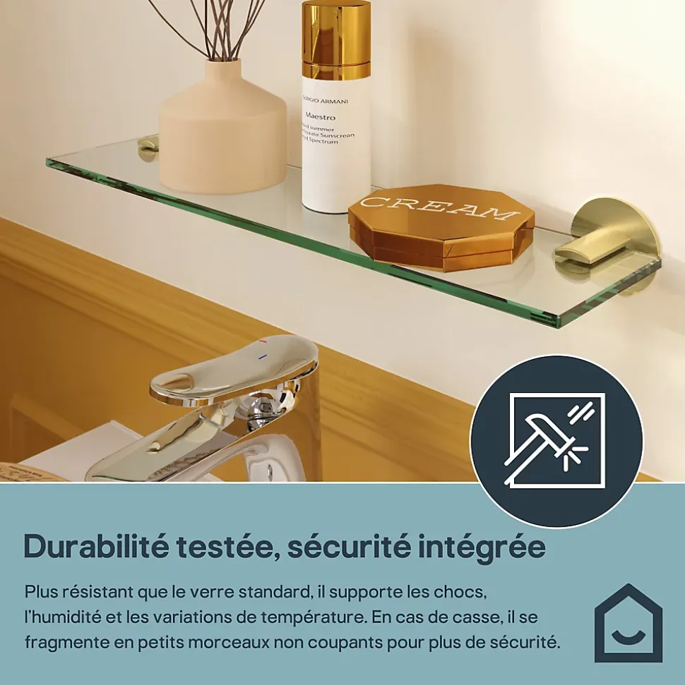 Étagère de salle de bain en verre et acier inoxydable or H.40 cm Cavally GoodHome