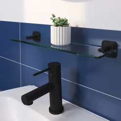 Étagère de salle de bain en verre et acier inoxydable noir H.40 cm Teesta GoodHome