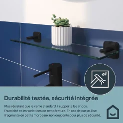 Étagère de salle de bain en verre et acier inoxydable noir H.40 cm Teesta GoodHome