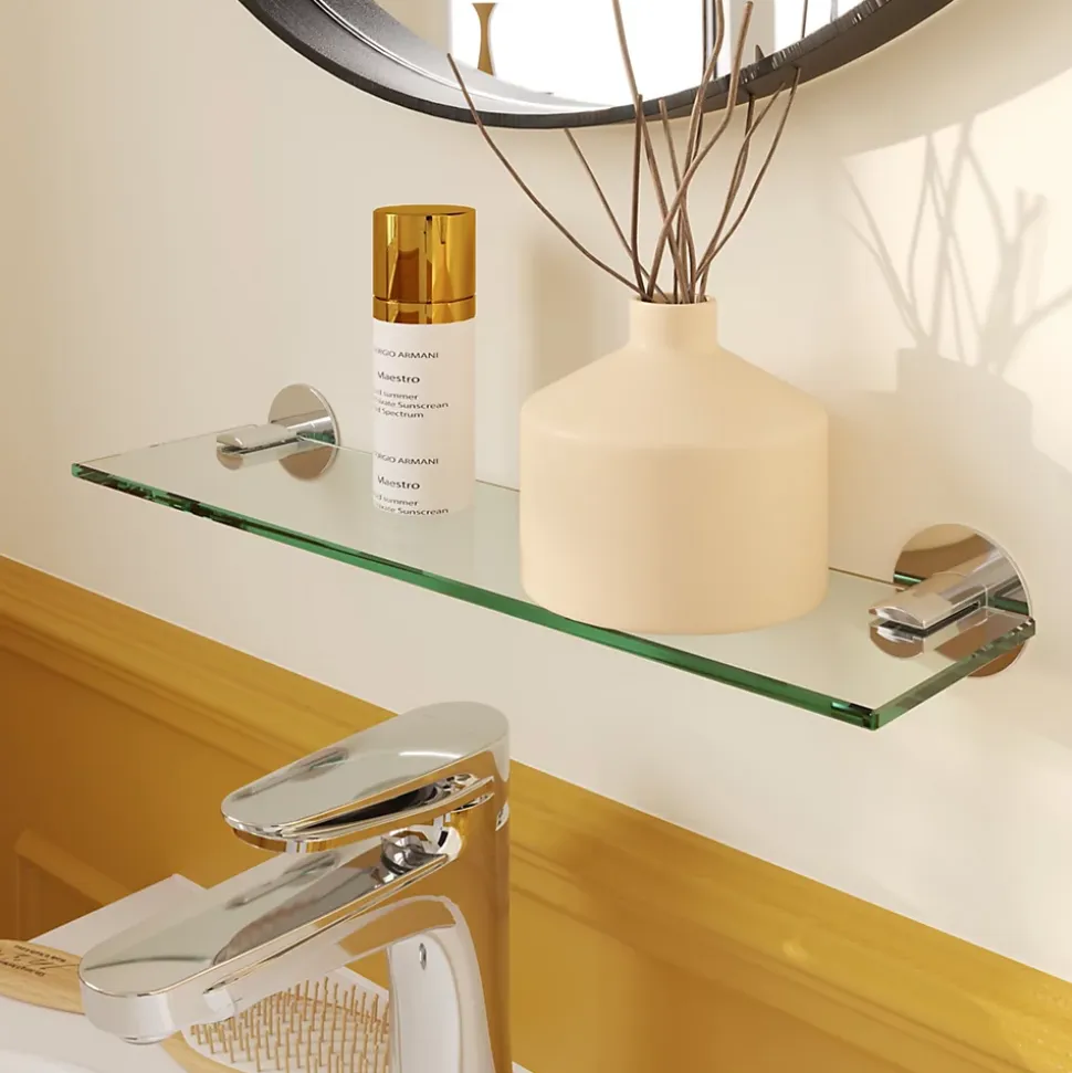 Étagère de salle de bain en verre et acier inoxydable chromé H.40 cm Cavally GoodHome