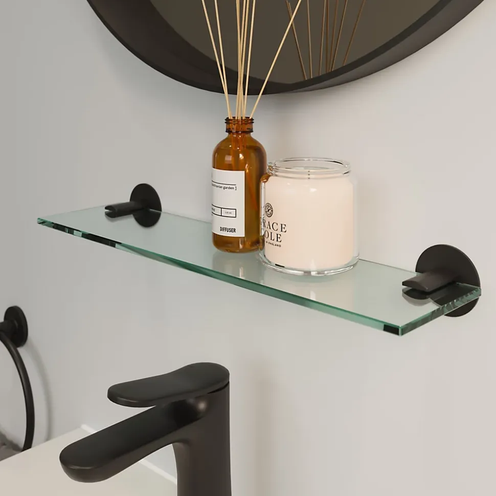 Étagère de salle de bain en verre et acier inoxydable noir H.40 cm Cavally GoodHome