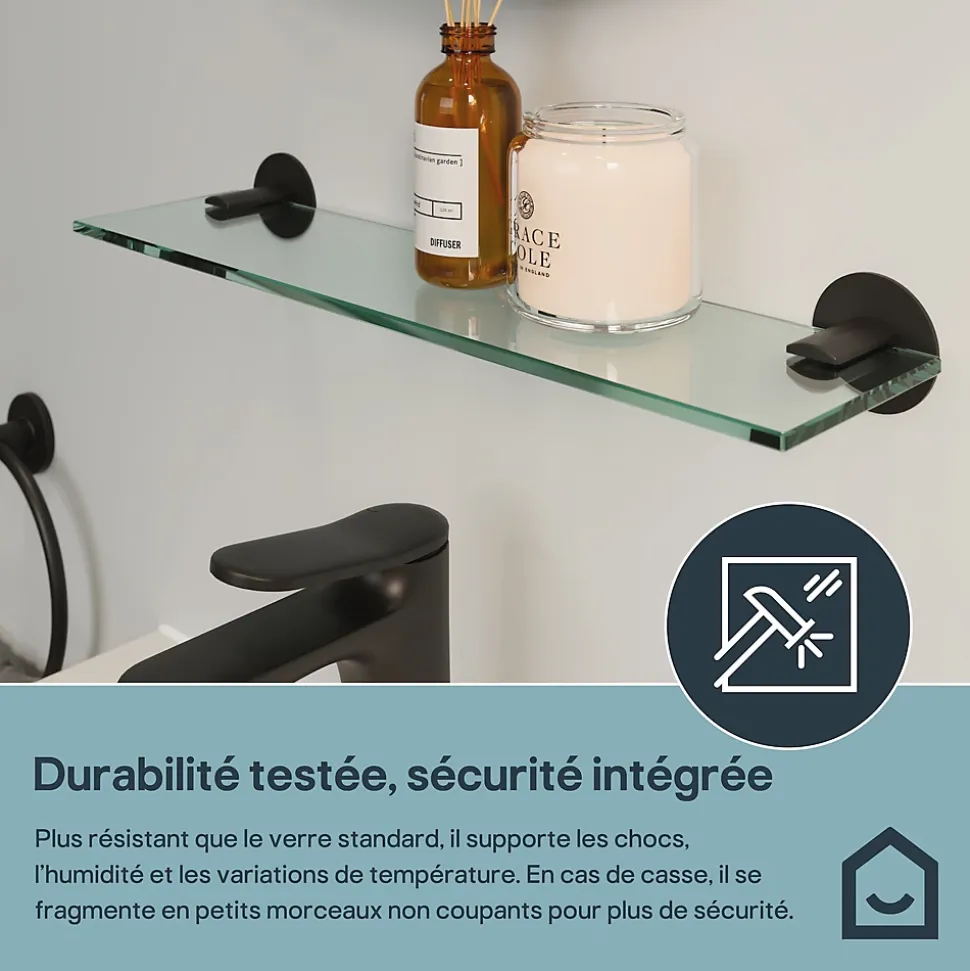 Étagère de salle de bain en verre et acier inoxydable noir H.40 cm Cavally GoodHome