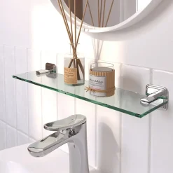 Étagère de salle de bain en verre et acier inoxydable chromé H.40 cm Teesta GoodHome