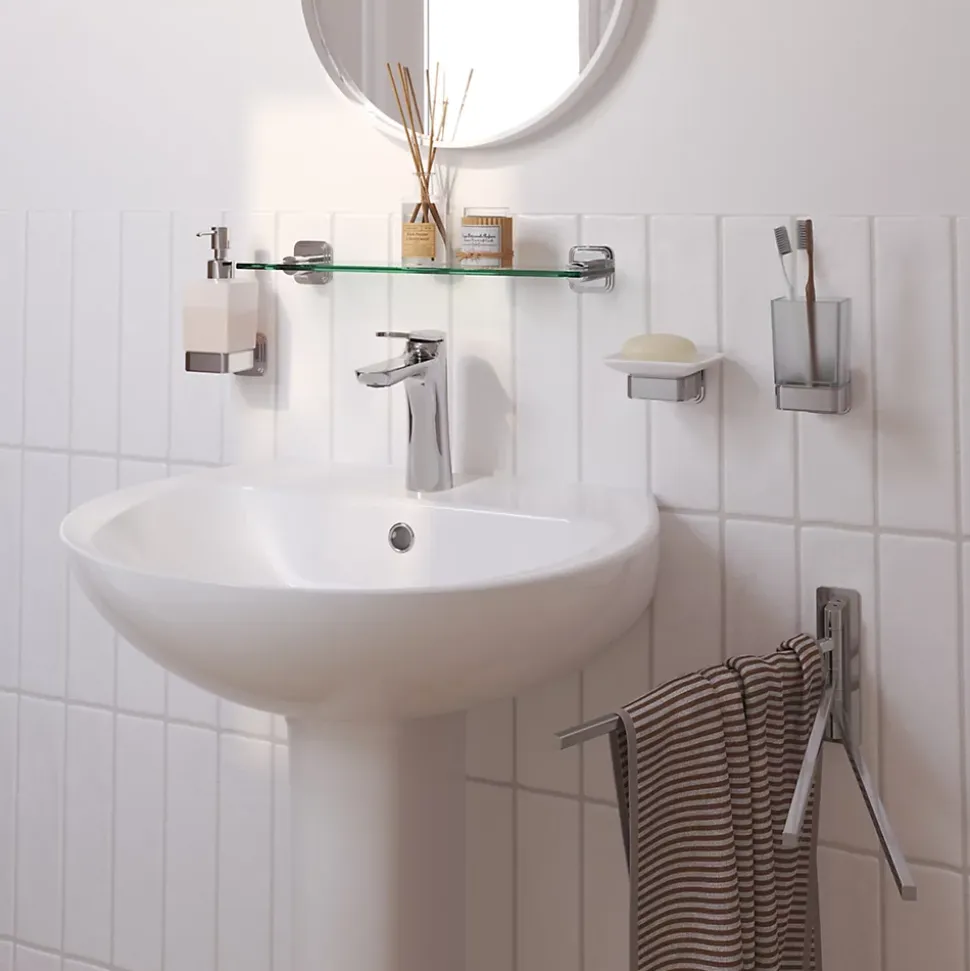 Étagère de salle de bain en verre et acier inoxydable chromé H.40 cm Teesta GoodHome