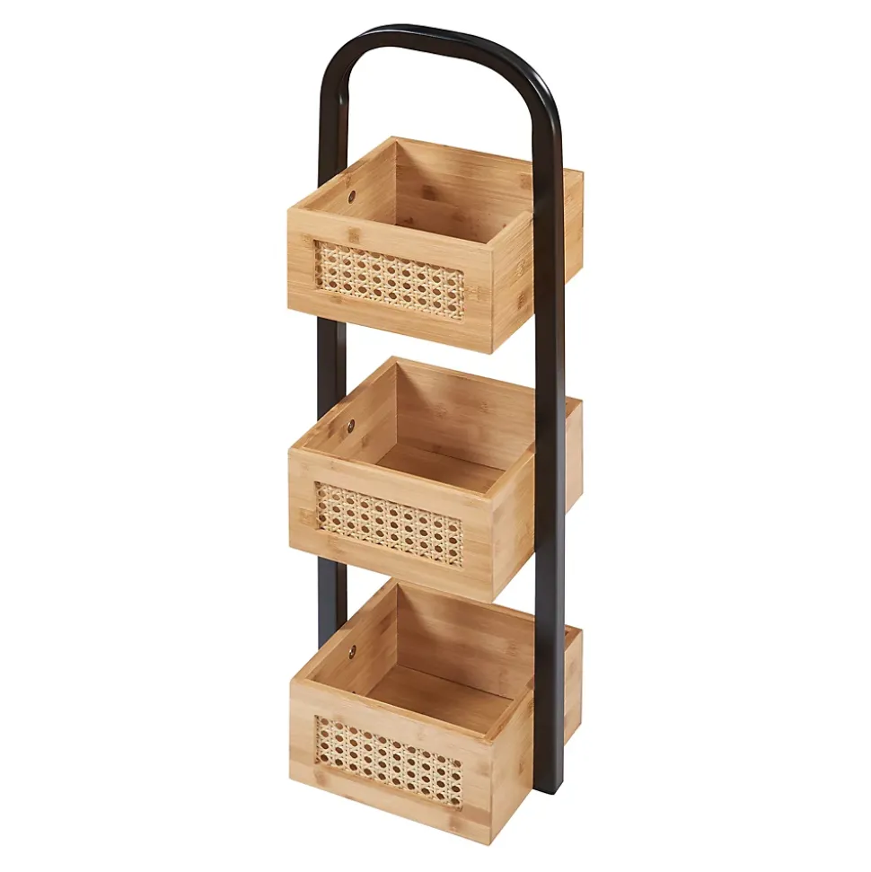 Étagère de salle de bain Tervola 73x23x18,5cm noir naturel aspect rotin en.casa