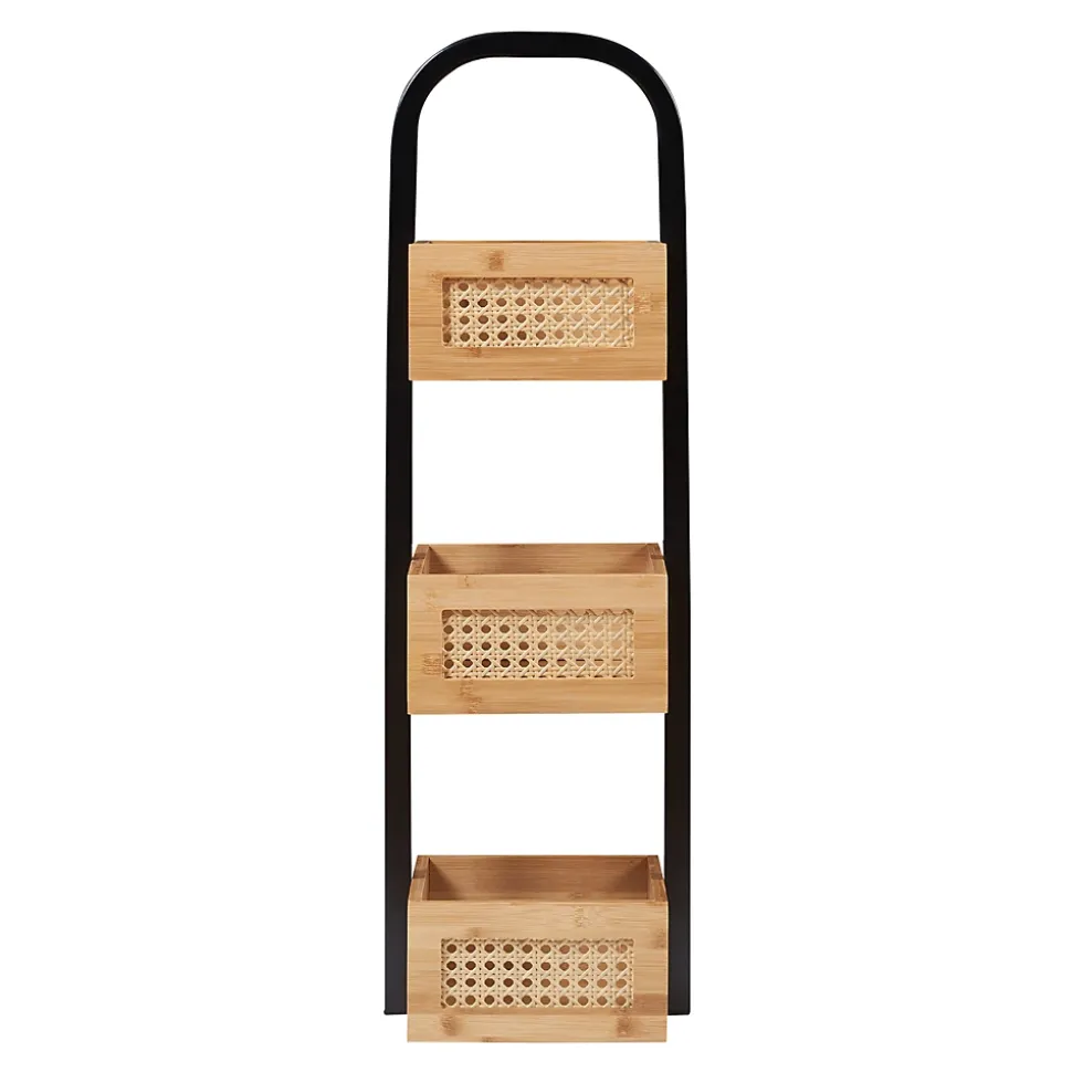 Étagère de salle de bain Tervola 73x23x18,5cm noir naturel aspect rotin en.casa