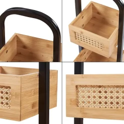 Étagère de salle de bain Tervola 73x23x18,5cm noir naturel aspect rotin en.casa