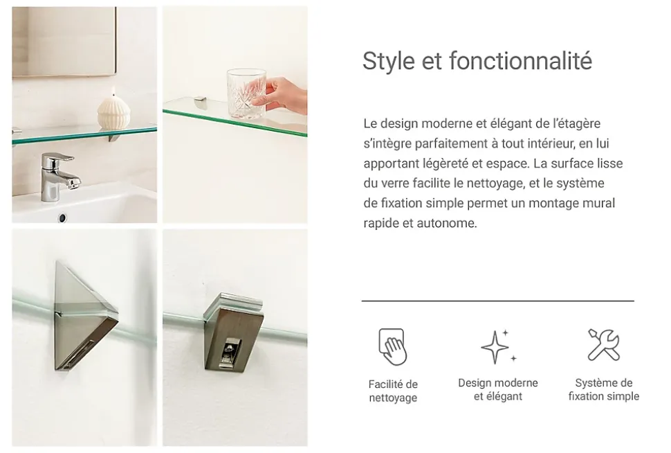 Étagère De Salle Tulup 90x13 cm Au-Dessus Du Lavabo Avec Supports En Métal Chromé