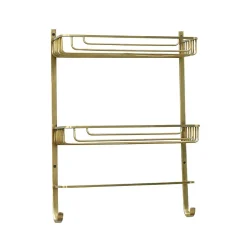 Étagère Murale 2 Niveaux avec Porte-Serviettes en Laiton Dorée - L42 x H56cm