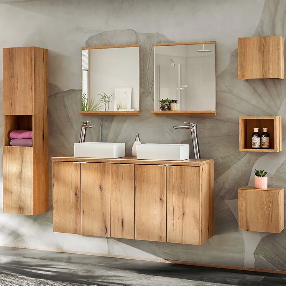 Étagère murale de salle de bain Newport 27 x 25 x 21 cm effet chêne en.casa