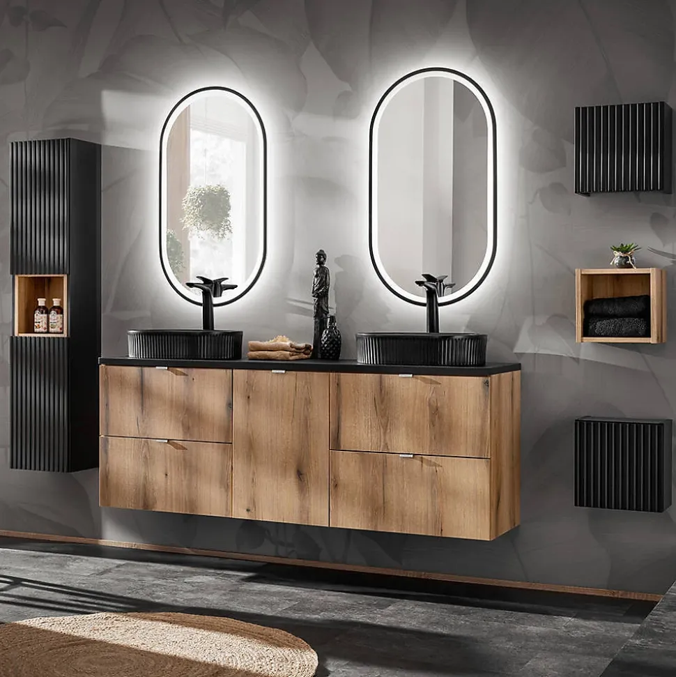 Étagère murale de salle de bain Newport 27 x 25 x 21 cm effet chêne en.casa